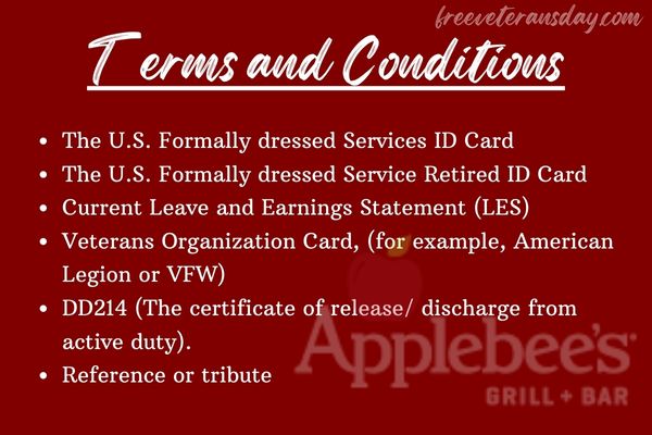 Terms and Conditions for Applebee's Veterans Day Discount