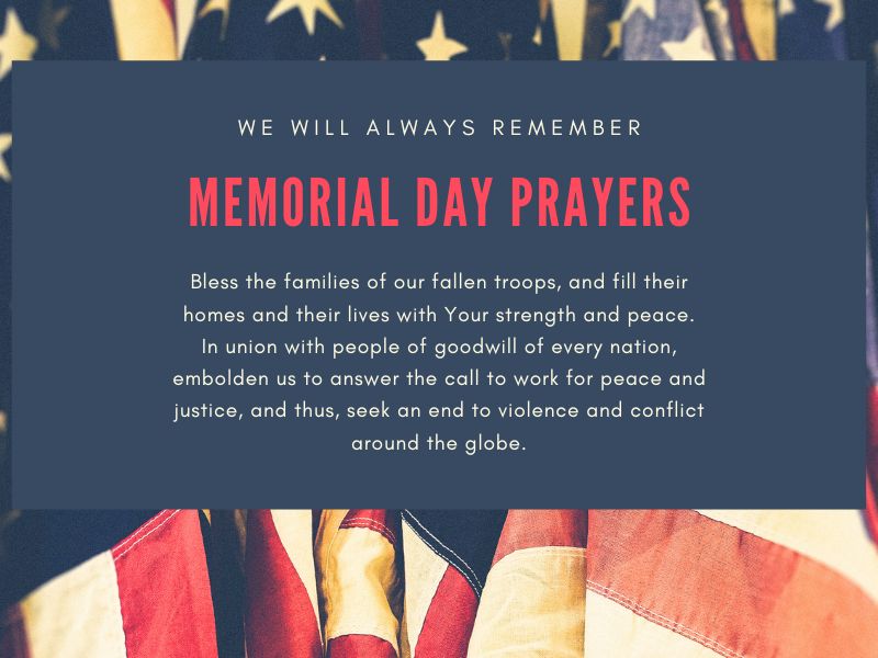 Bless the families of our fallen troops, and fill their homes and their lives with Your strength and peace. In union with people of goodwill of every nation, embolden us to answer the call to work for peace and justice, and thus, seek an end to violence and conflict around the globe.